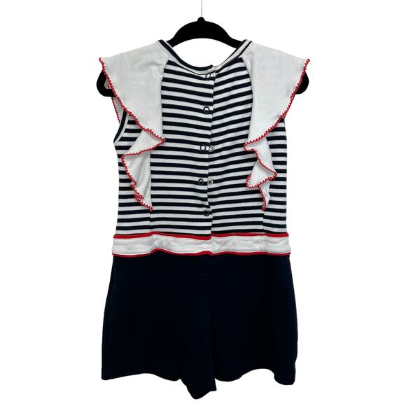 Bella Bliss Stripe Ruffled Romper Girls 4 Red White Navy - Picture 3 of 7